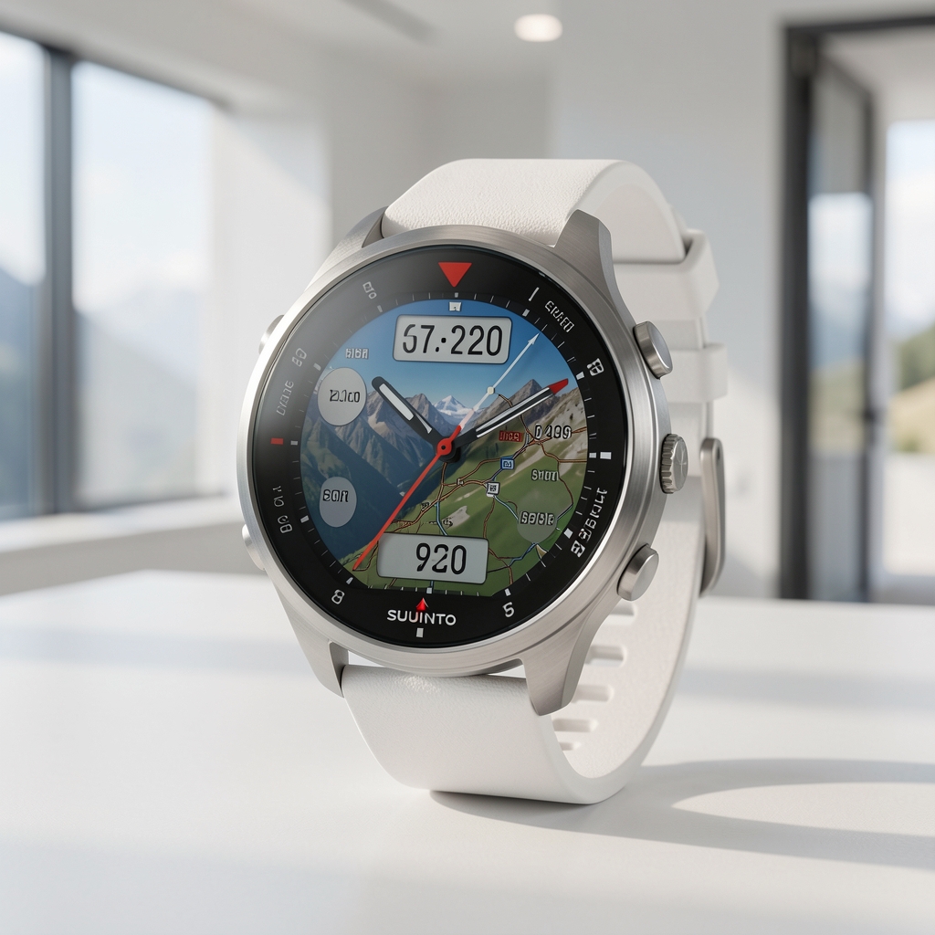 Suunto 9 Peak Pro GPS sat za planinarenje u titanijumskom kućištu, beli remen, savremeni minimalistički dizajn
